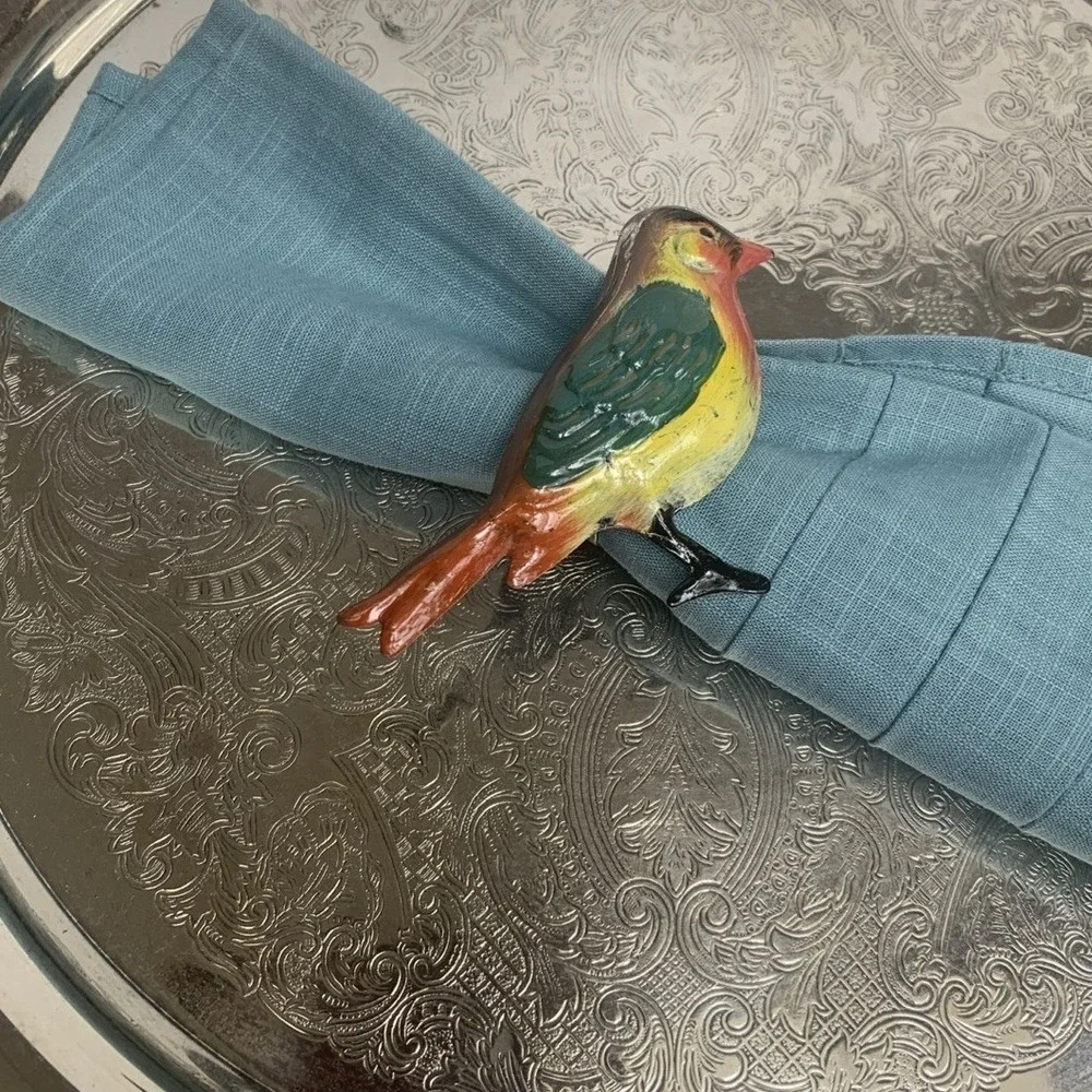 Pier 1 Metal Birds Napkin Ring‎ Holders Multicolor Hand painted Lot Of 4